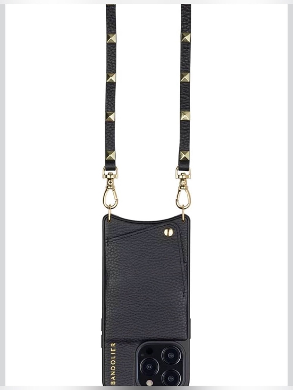 New Bandolier Sarah Crossbody Phone Strap Only Black Leather with Silver Studs - Picture 6 of 16